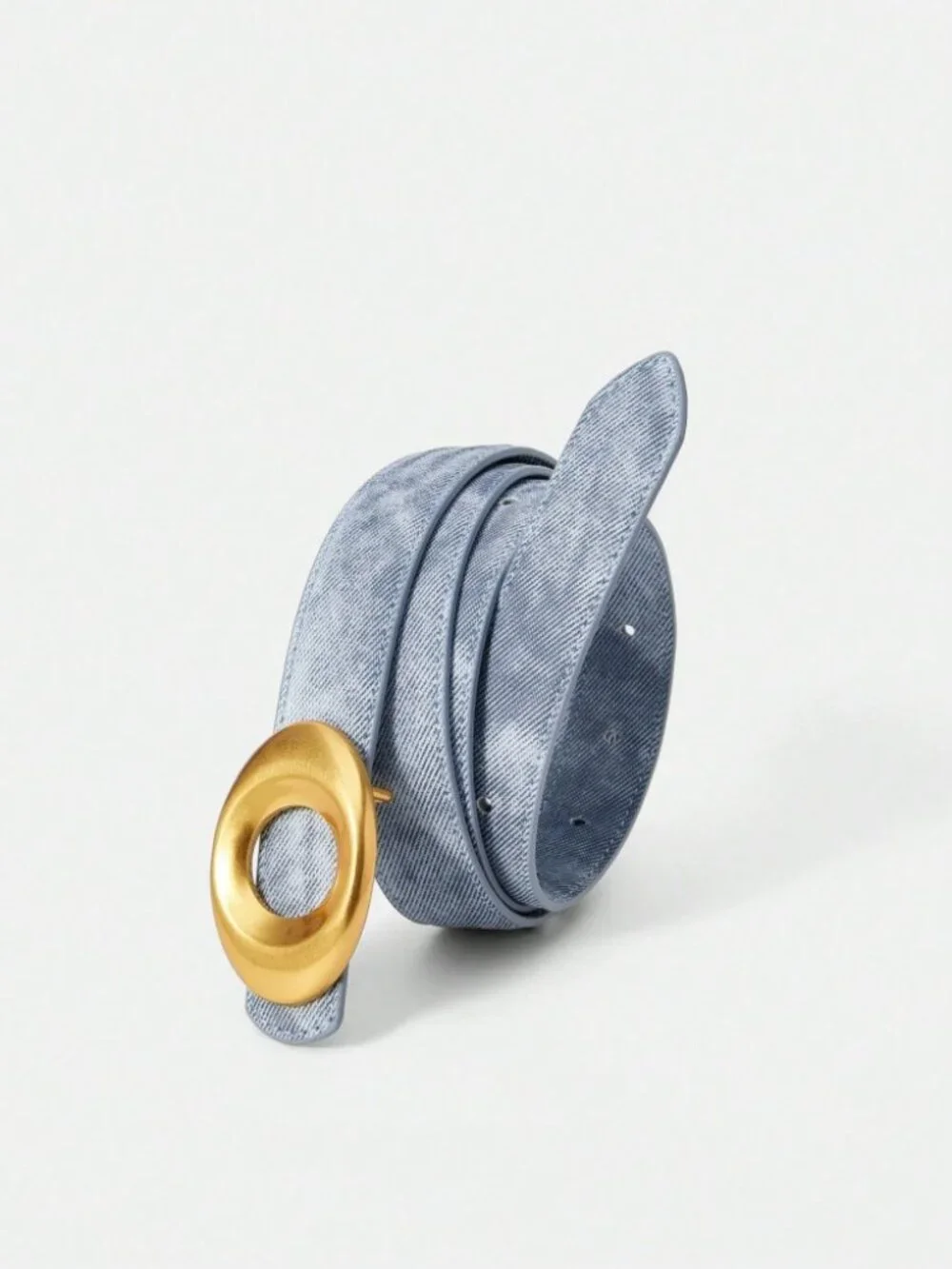 Chambray Blue Denim Belt with Oval Gold Buckle
